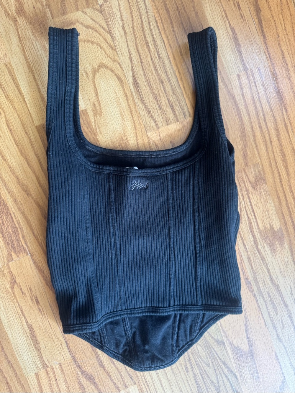 Pink Victoria’s Secret Black Ribbed Square-Neck Women's Tank Top - Picture 2 of 2